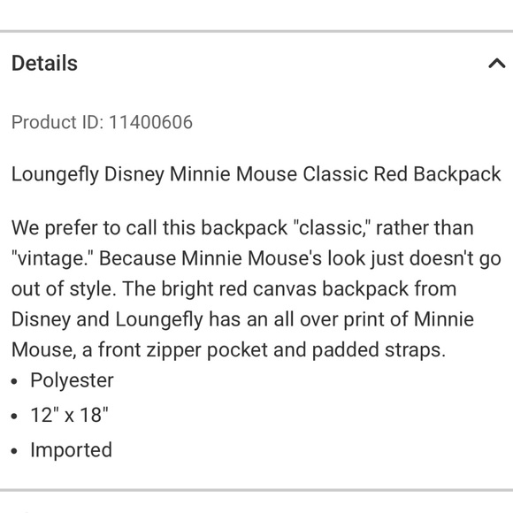 Disney Loungefly Minnie Mouse Classic Red Backpack‎ - Picture 5 of 10